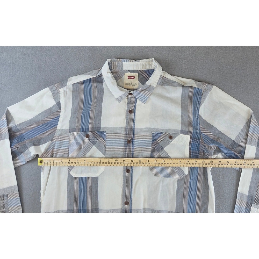 Levis Men's Blue White Plaid Long Sleeve Button Down Shirt XL Casual Lightweight - Picture 3 of 12